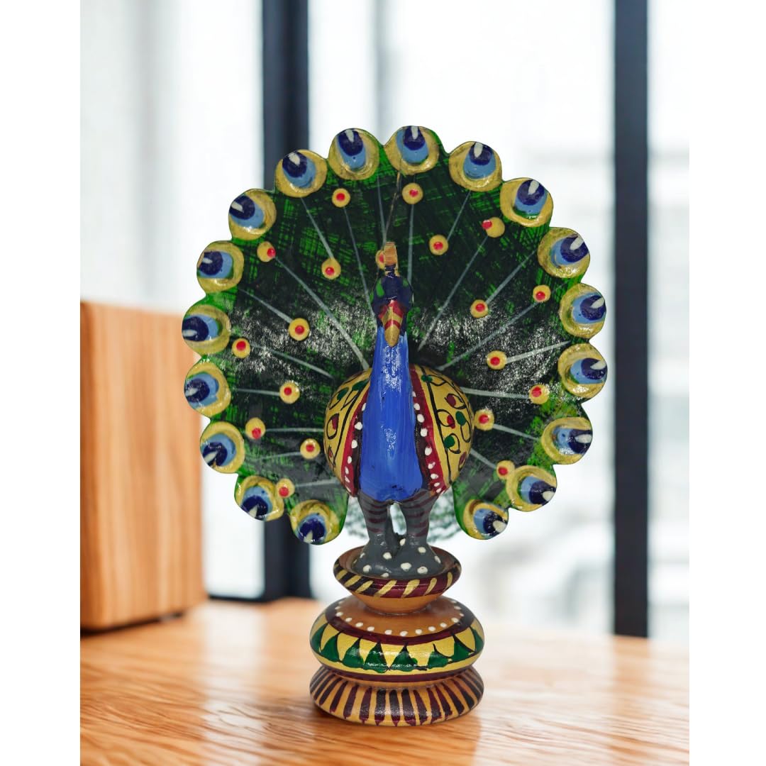 Buy Channapatna Wooden Decorative Peacock | 11 cm | Handcrafted